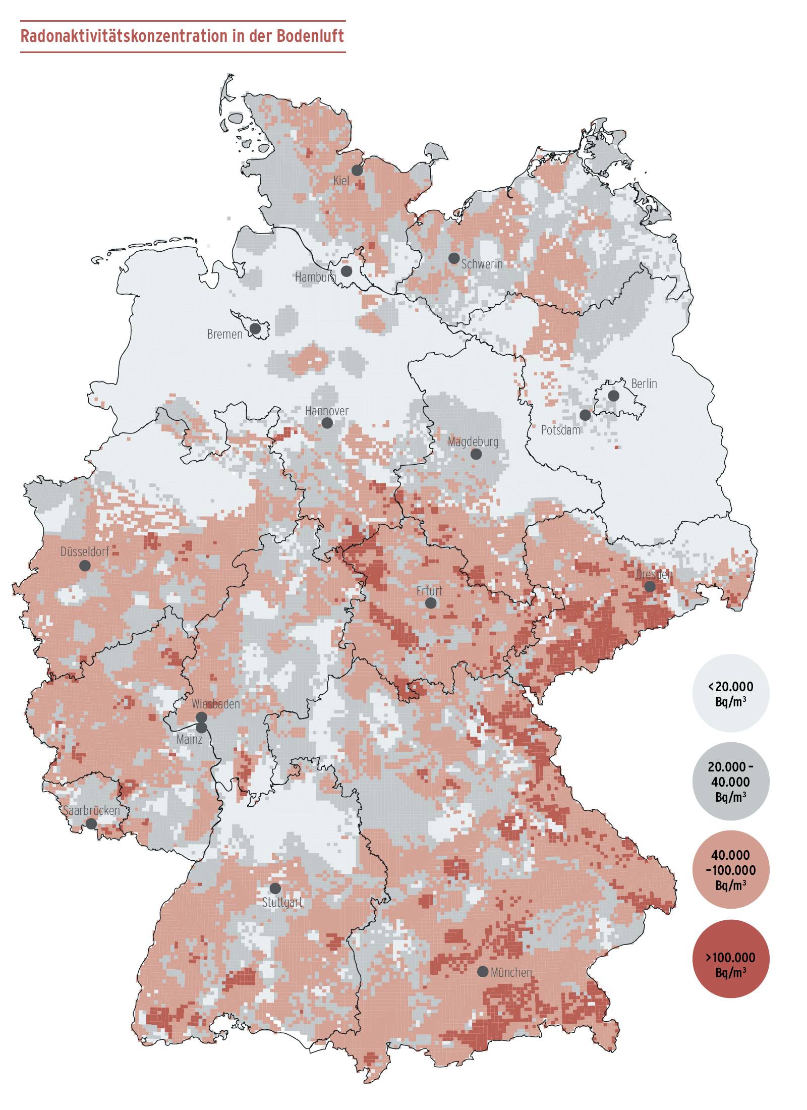 Radon in der Boden-Luft in Deutschland